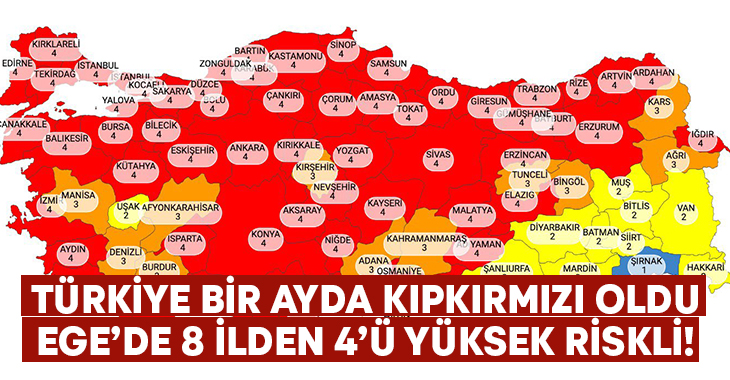 Türkiye kırmızıya büründü.. Ege’de 8 ilde 4’ü yüksek riskli!