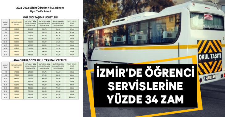 İzmir’de öğrenci servislerine yüzde 34 zam