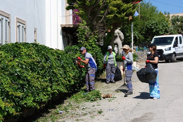 Bodrum Belediyesi ekipleri, ilçe genelinde sürdürdüğü ot temizliği ve budama