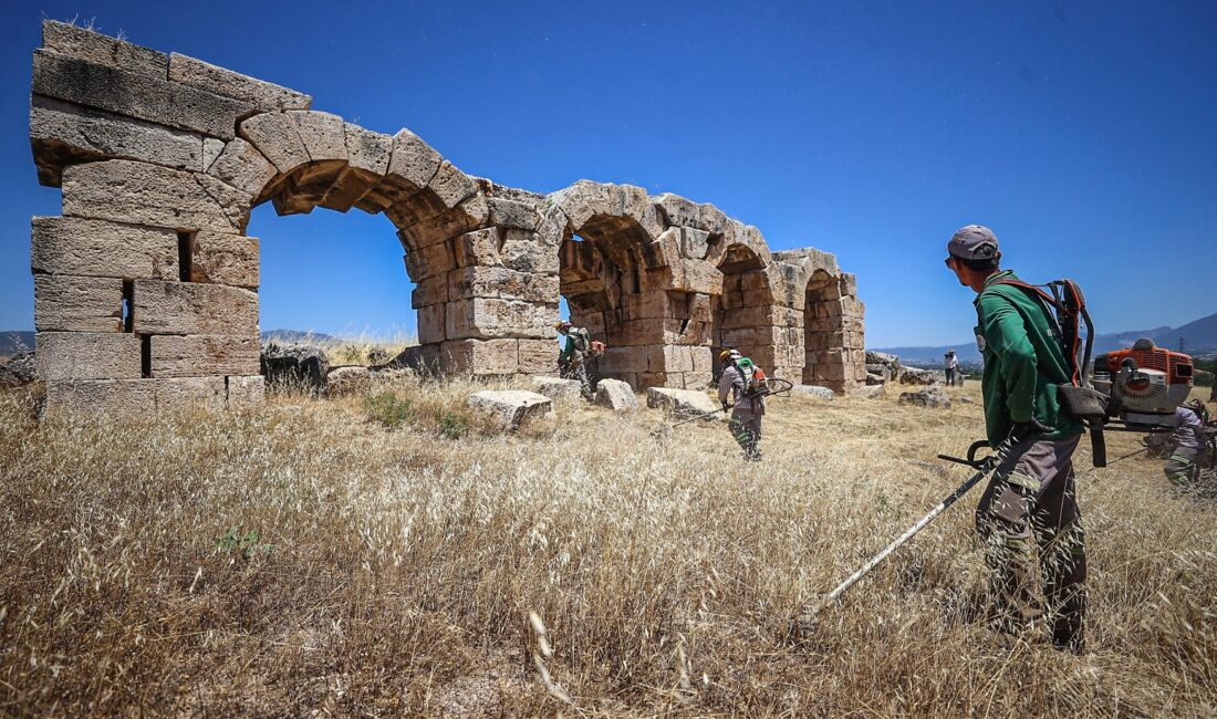 Antik kentte kuruyan otlar temizlendi, yangın riski azaltıldı