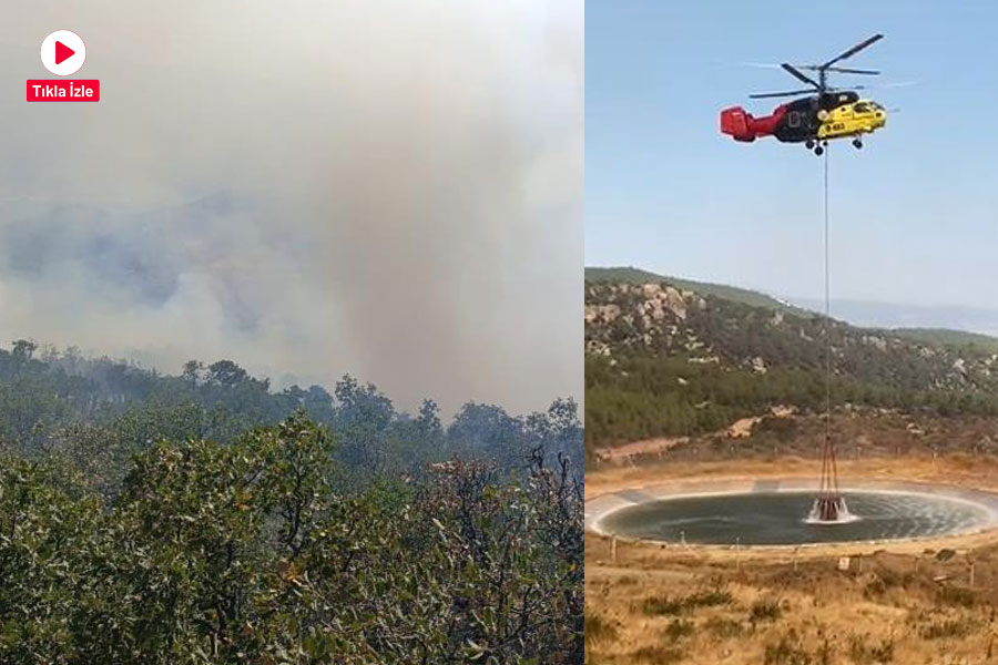 Denizli’nin Buldan ilçesinde ormanlık alanda çıkan yangın için ekiplerin mücadelesi