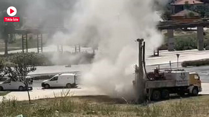 Denizli’nin Pamukkale ilçesinde sondaj çalışmaları sırasında doğalgaz ana boru hattında