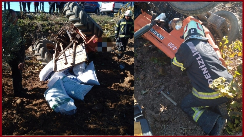 Denizli’de gübre taşıyan traktör devrilince sürücü altında kaldı. İtfaiye tarafından