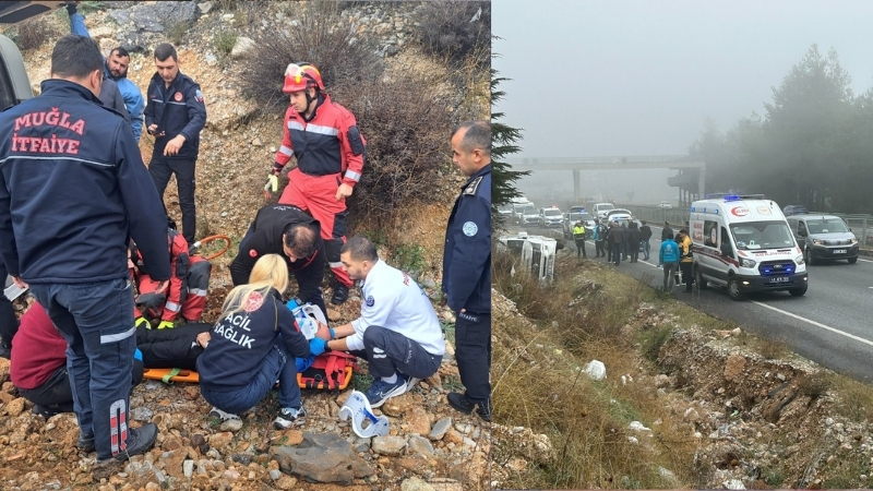 Muğla'nın Menteşe ilçesinde yolcu minibüsünün şarampole devrilmesi sonucu 13 kişi