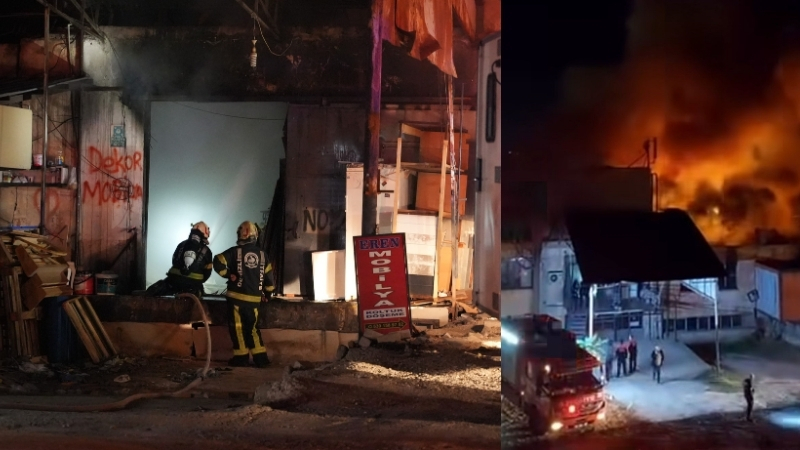 Denizli'de 30 işyerinin bulunduğu eski fabrika yerleşkesinde çıkan yangında korku