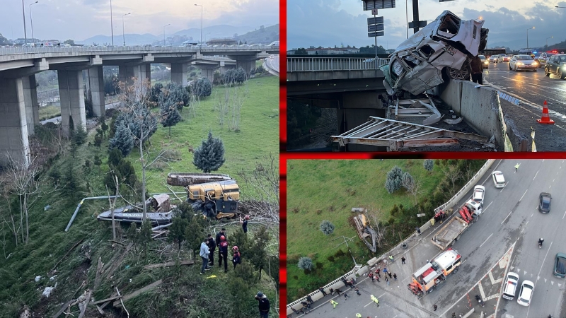 İzmir’in Buca ilçesinde freni boşalan iş makinesi yüklü kamyonun otomobile