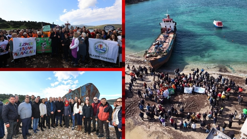 Urla’nın Demircili Koyu’nda izinsiz şekilde kıyıya çekilen hurda gemiye yönelik