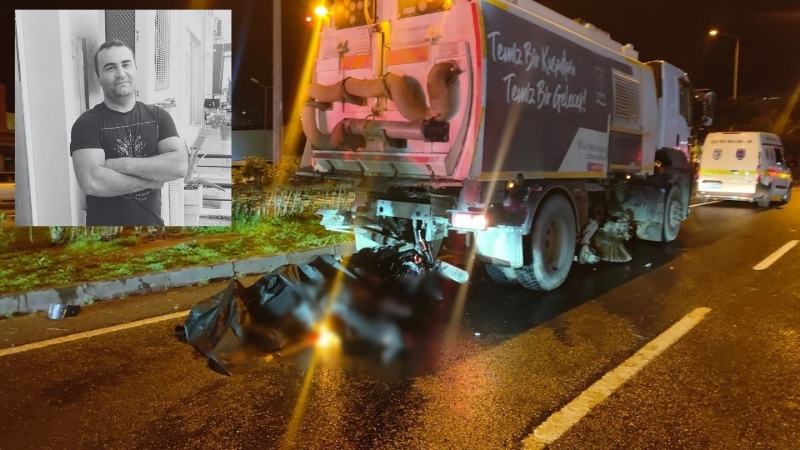 Aydın'ın Kuşadası ilçesinde aşırı hızlı olduğu iddia edilen motosikletin kamyona