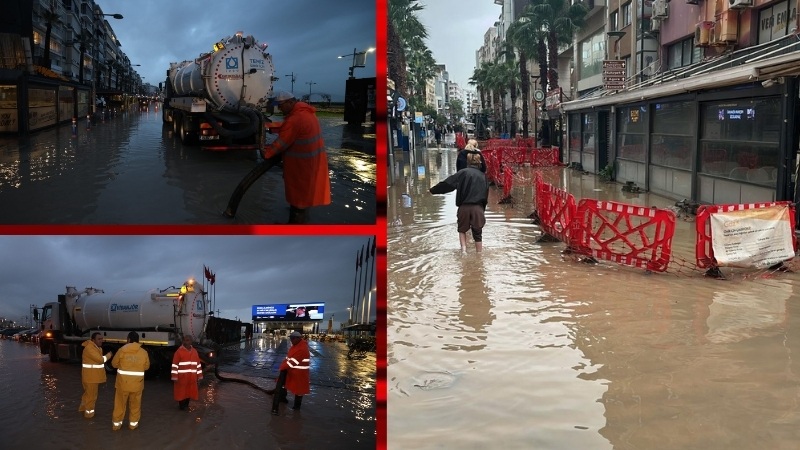 İzmir’de etkili olan yağış ve kuvvetli rüzgârla birlikte deniz seviyesi