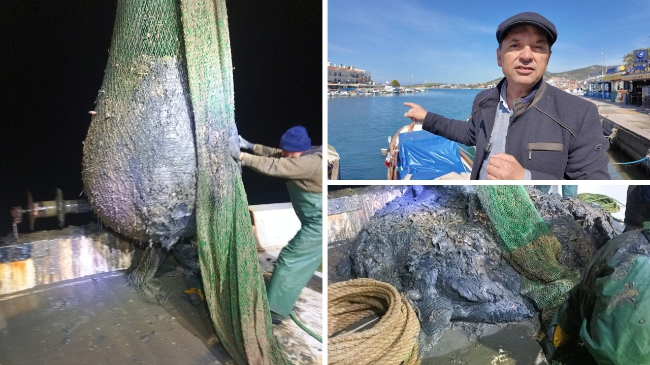 İzmir Körfezi’nde yürütülen temizlik çalışmaları kapsamında çıkarılan dip çamurunun Foça