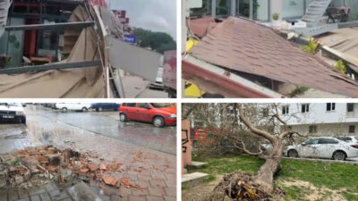 Denizli’de sabah saatlerinde başlayan şiddetli rüzgar hayatı olumsuz etkiledi. Kent