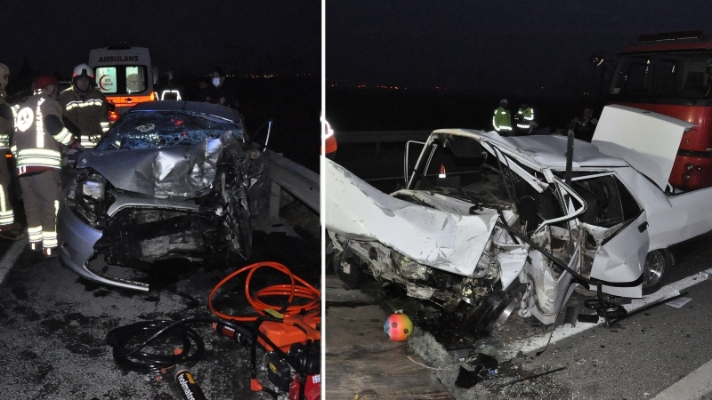 Manisa'nın Salihli ilçesinde 3 otomobilin karıştığı zincirleme kazada 2 kişi