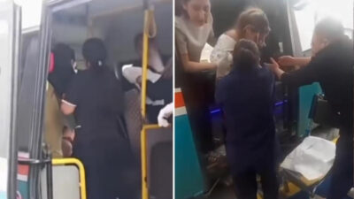 İzmir’de seyir halindeki bir minibüste yolculuk yapan hamile kadın, araç
