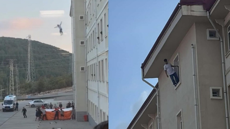 Muğla'nın Menteşe ilçesinde bir öğrenci yurdunda camdan atlayan genç, hava