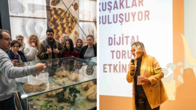 Bornova Belediyesi’nin düzenlediği “Kuşaklararası Öğrenme – Dijital Torun” etkinliğinde gençler,