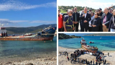 Urla Demircili Koyu’nda uygunsuz koşullarda sökülmeye başlanan ve asbest riskiyle