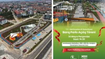 Merkezefendi Belediyesi tarafından Karahasanlı Mahallesi’nde yapımı tamamlanan ‘Barış Parkı’, yarın