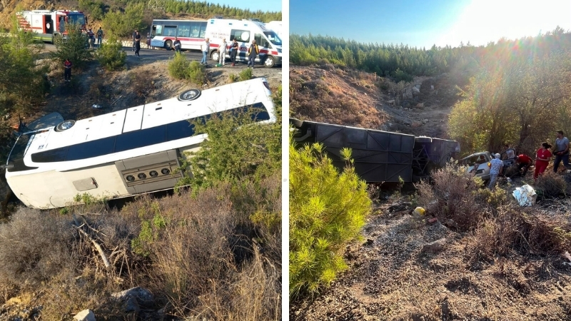 İzmir'in Menderes ilçesinde otobüs ile otomobilin kafa kafaya çarpışması sonucu